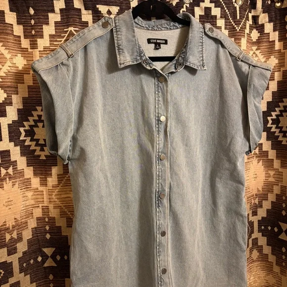 Steve Madden Size L Denim Dress, 100% Cotton - Picture 8 of 14